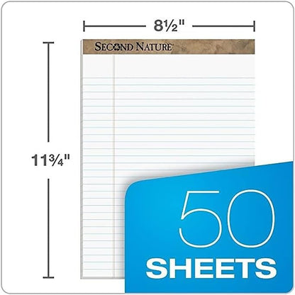 TOPS Second Nature 100% Recycled Legal Pad, 8-1/2 x 11-3/4 Inches, Perforated, White, Legal/Wide Rule, 50 Sheets per Pad, 12 Pads per Pack (74880)