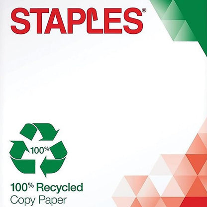 Staples 100% Recycled 8.5-Inch x 11-Inch Copy Paper 20 lbs 92B 500/Ream 10 Ream/Count, For Office, School & Home