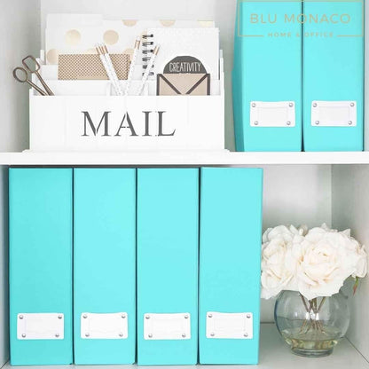 BLU MONACO Foldable Black Magazine File Holder | Set of 6 Cardboard Desk Organizer Boxes | Vertical Magazine File Holder | Standing File Holder | Office Classroom or Home
