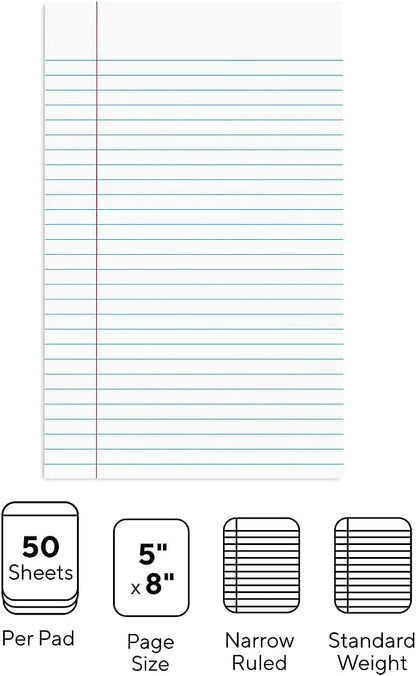 STAPLES Notepads, 8.5” x 11”, Narrow Ruled, White, 50 Sheets/Pad, 12‑Pack