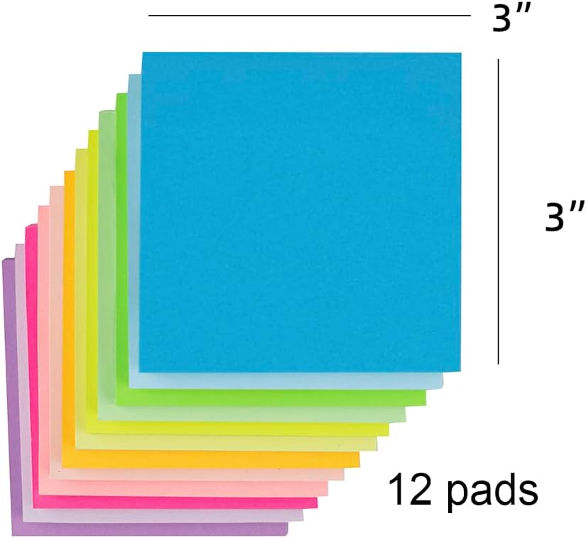 (24 Pads) Sticky Notes 3x3 Inches,Bright Colors Self-Stick Pads, Easy to Post for Home, Office, Notebook