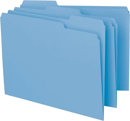 Smead Interior File Folder, 1/3-Cut Tab, Letter Size, Aqua, 100 per Box, Expandable File Folders for Filing Cabinet