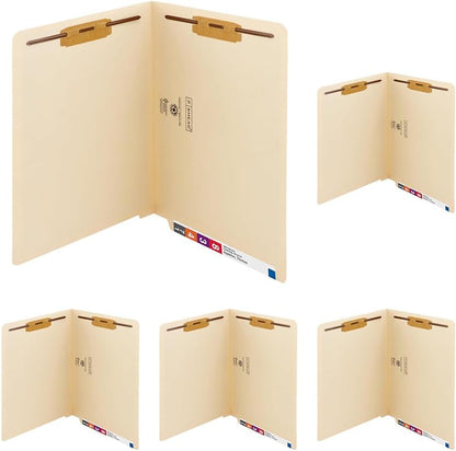 Smead Heavyweight End Tab Fastener File Folder, Shelf-Master® Reinforced Straight-Cut Tab, 2 Fasteners, Letter Size, Manila, 50 per Box (34215)
