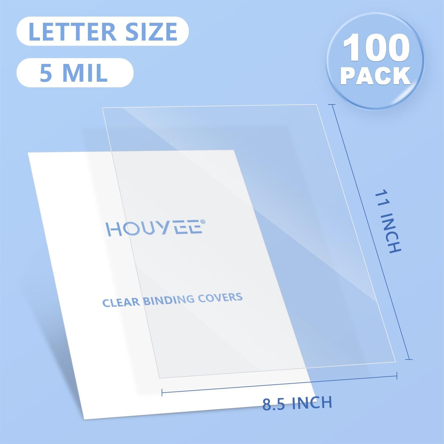 HOUYEE 100 Pack10 Mil Clear Binding Presentation Covers, PVC Report Cover Sheets for Binding, Square Corner, 8.5 x11 Inches, Letter Size