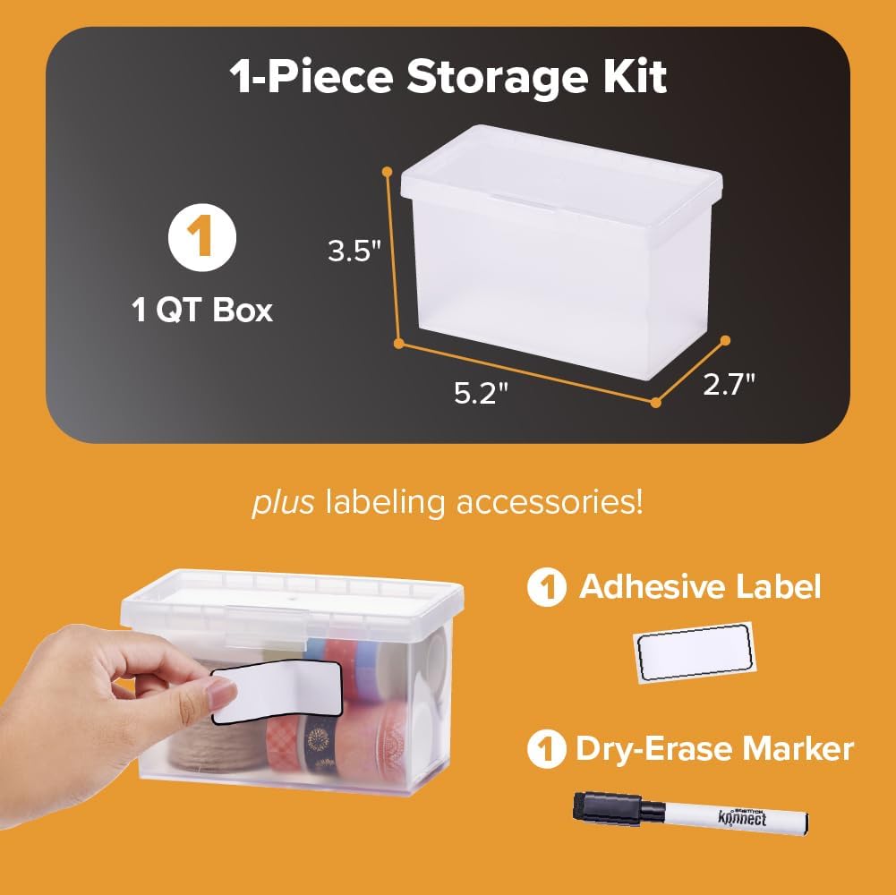 Bostitch Konnect Storage Containers with Lids, Office Organizer, Clear Plastic Box, Stackable for Index Cards, Labels, 1 Qt