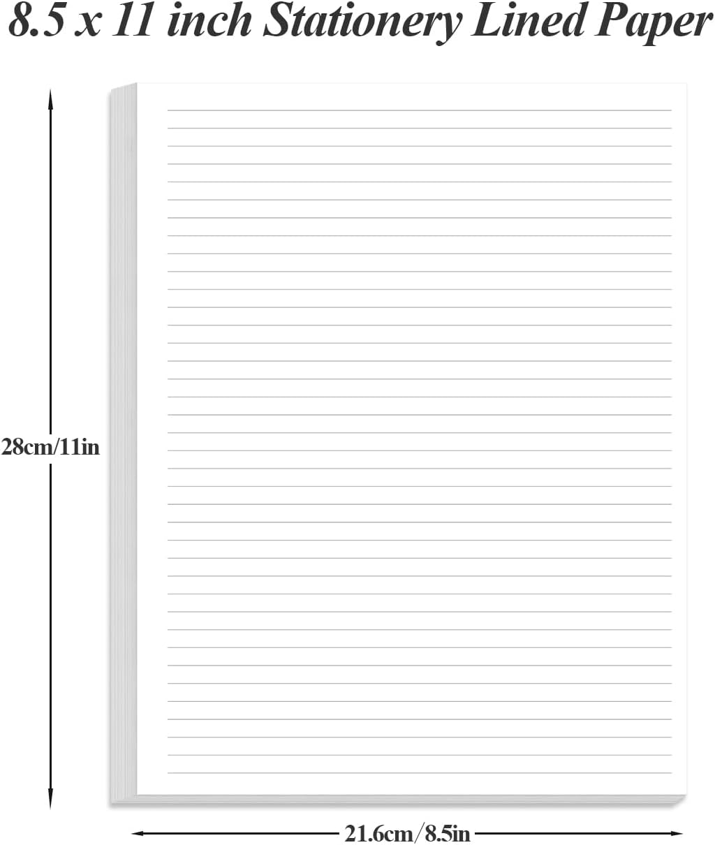 Unpunched Line Paper - 100 Sheets/200 Pages Loose Leaf Paper Line Refills, Letter Size, 100gsm, White, 8.5" x 11"