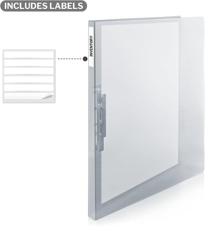 CRANBURY Punchless Clamp Binder (Dusky Gray), Ringless Binder Holds 100 Letter Size Pages, Documents, 8.5x11 Folder with Metal Clip for Home or Office, Transparent Acid-Free Poly