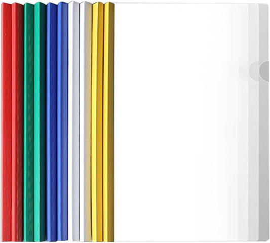 5Pcs Clear Report Covers with Sliding Bar,Plastic Binder Paper Protector,Transverse A4 Size File Folder Document Binder Organizer 5 Colors