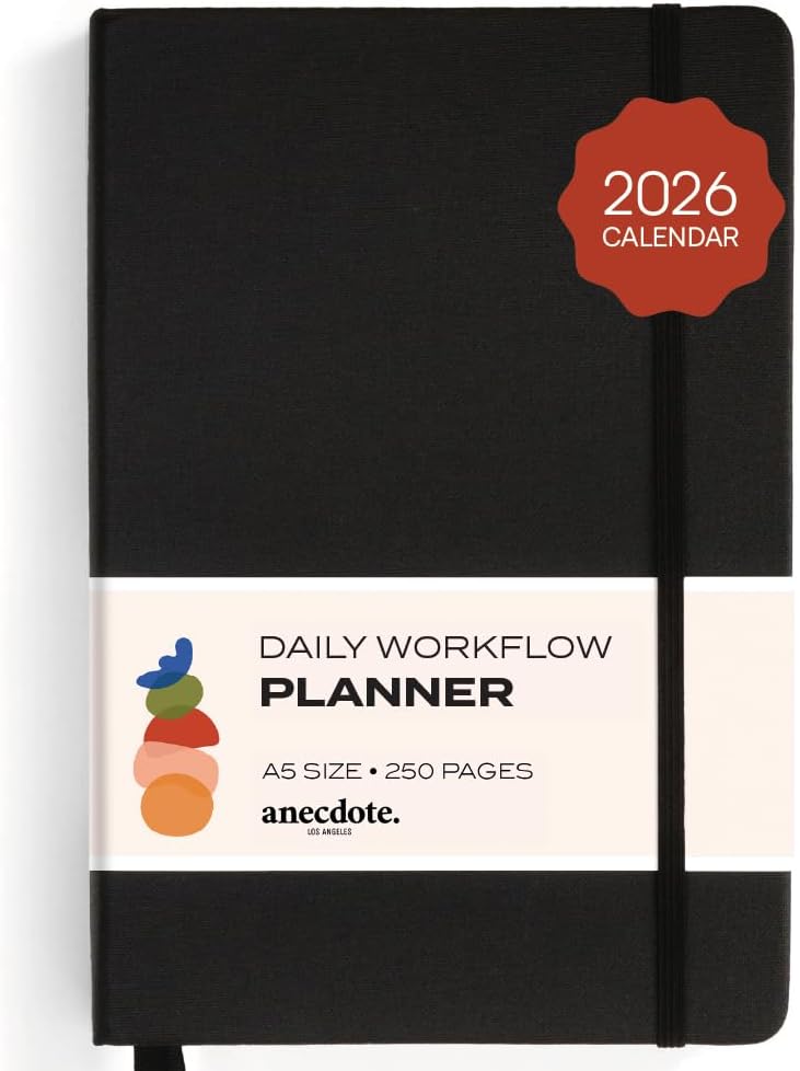 Anecdote Daily Planner w/ 2026-2027 Calendar | Start Anytime 26 Weeks Undated | 1 Page per Day | 8.5" x 5.2" | Hardcover To-Do List Organizer, Plan Your Success, Achieve Productivity Goals (Evergreen)
