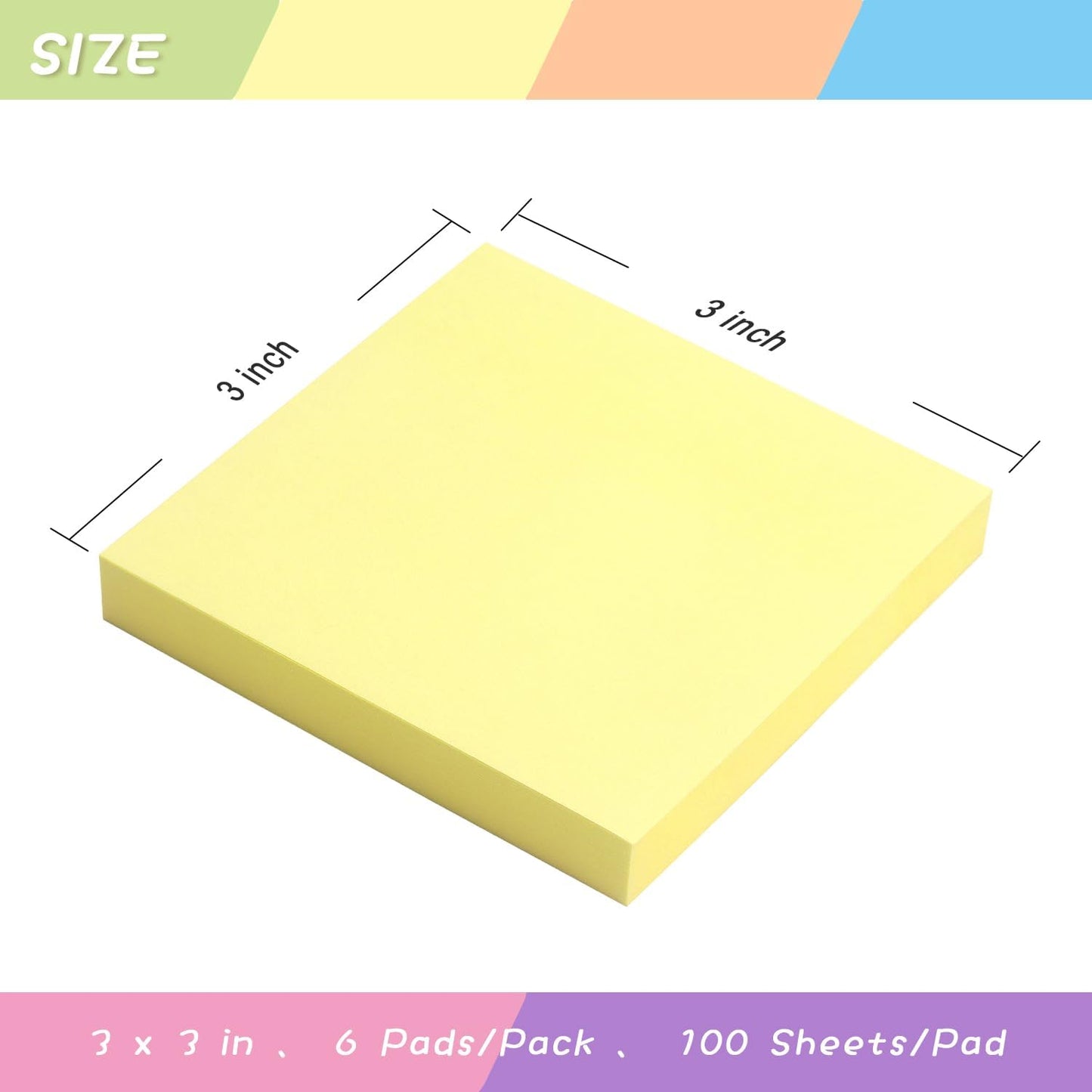 Sticky Notes 3x3 Self-Stick Notes Pads with 6 Bright Colors, Easy to Post for Office, Shool, Home, 6 Pads/Pack, 100 Sheets/Pad (Purple)