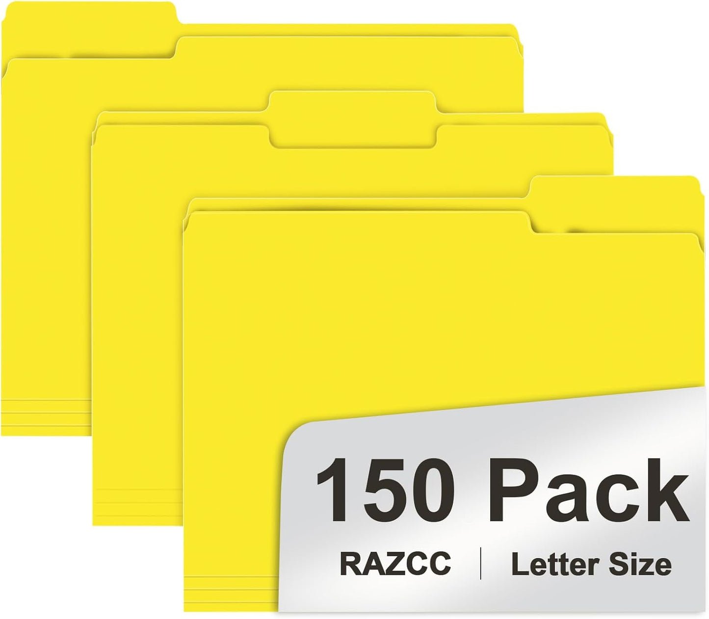 File Folder, RAZCC 150 Pack 1/3 Cut Tab File Folders Letter Size, Manila Folders, Folders with Tab, Great for Organizing and Easy File Storage