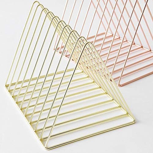 Sooyee 9 Slot Rose Gold Magazine Holder,Desktop File Sorter Organizer Triangle Bookshelf Decor Home Office