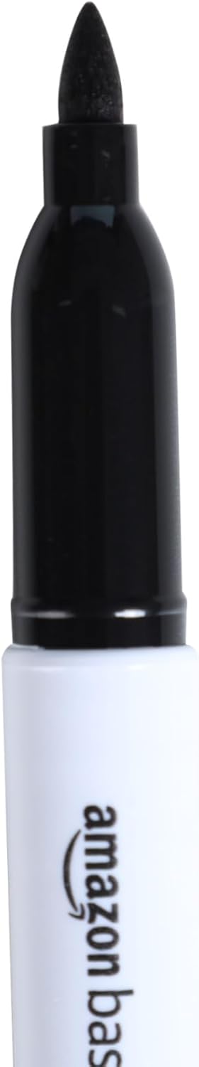 Amazon Basics Fine Tip Permanent Markers for Writing, Drawing, Quick Drying, Office, School, and Home Use, Black, 24 Pack