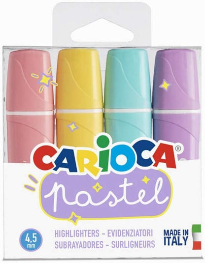CARIOCA Memolight Pastel Highlighters – 4-Pack, Soft Water-Based Ink, Washable, 5mm Chisel Tip, Made in Italy