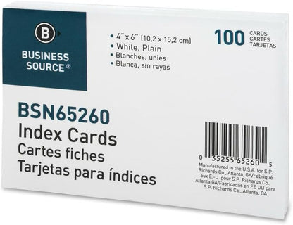 Business Source Plain Index Cards, White, 5 X 8