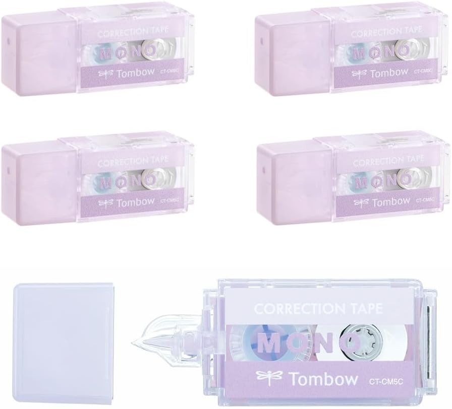 Tombow CT-CM5C80-5P MONO Mono Pocket Correction Tape, Tape Width 0.2 inches (5 mm) x 13.1 ft (4 m), Pink, 5 Pieces