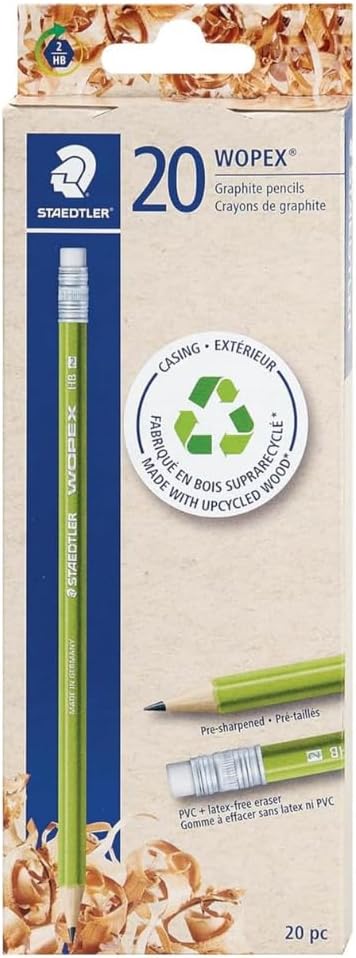 STAEDTLER WOPEX Pre-Sharpened #2 Pencils, Pack of 10 - Ergonomic Triangular Shape, Break-Resistant, Non-Slip Surface, Wood-Polymer, PVC-Free Eraser Tip