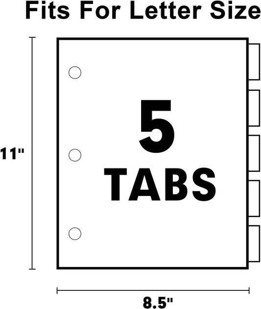 5-Tab Binder Divider, HERKKA 240 Pack Binder Index Dividers with 5 Insertable Multicolor Big Tabs, Paper with Gold-Reinforced Holes Letter Size, Yellow, 1/5-Cut Tabs