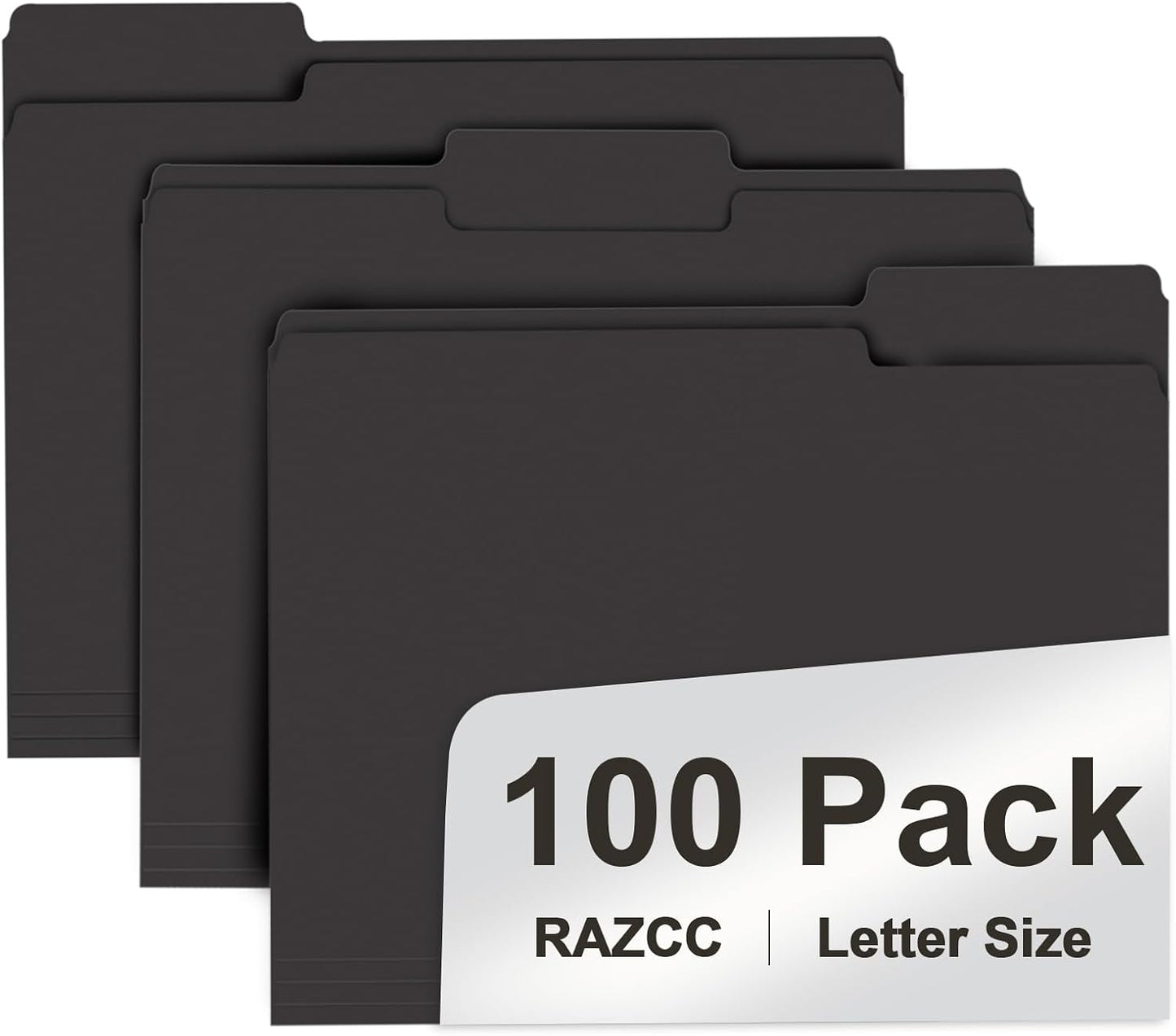 RAZCC File Folders, 100-Pack, 1/3 Cut, Letter Size, Yellow, Great for Organizing and Easy File Storage