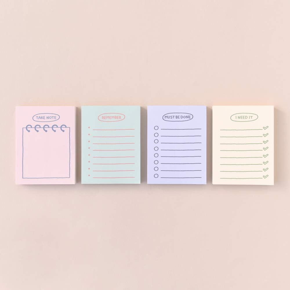 Monolike Memopad Memories design B SET - 4 Packs, 4 Different Designs, 100 Sheets Per Pad, Total 400 Sheets, Note pads, Writing pads, 3.15 x 4.17 Inches