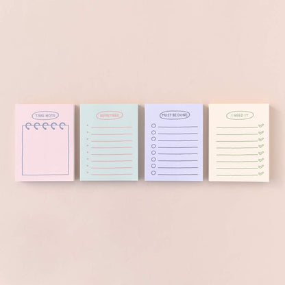 Monolike Memopad Memories design B SET - 4 Packs, 4 Different Designs, 100 Sheets Per Pad, Total 400 Sheets, Note pads, Writing pads, 3.15 x 4.17 Inches