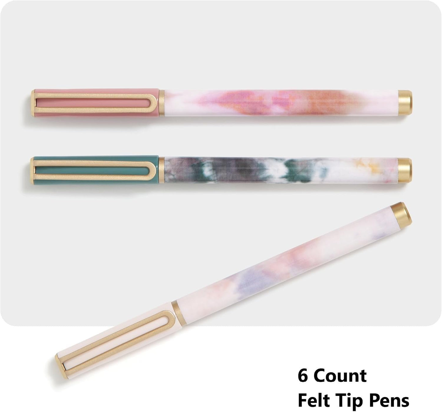 U Brands Catalina Felt Tip Pens, Set of 6 Black Ink Pens, Soft Touch Jewel Tones, Gold Details, Medium (0.7 mm) Point
