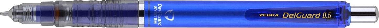 Zebra Pen DelGuard Mechanical Pencil 0.5mm, Black, Blue & White Barrel, Resists Lead Breaking, Double Spring Protection, Built-In Eraser, 3-Pack with Refills, Clip for Easy Carrying (58603)
