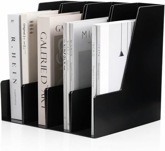 CiWiVOKi Vertical Magazine File Holder, Desk Organizer and Storage for Magazines, Binders, Notebooks, Envelopes, Multi-Purpose Desktop File Organizer for Home, Office & Classroom, 4 Pack, White