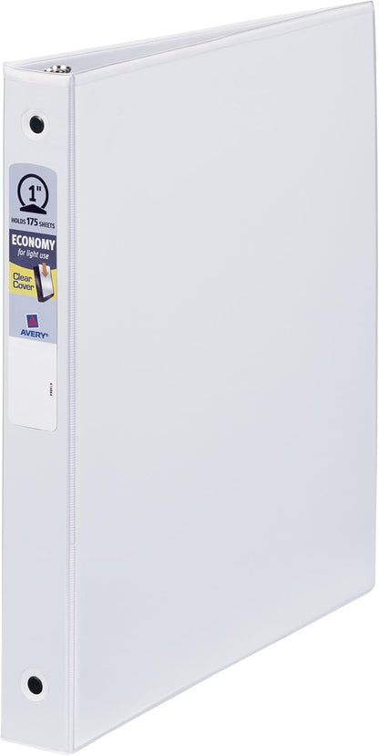 Avery Standard View 3 Ring Binder, 1" Round Rings, 175-Sheet Capacity, 1.4 Inch Wide Spine, 1 White Binder, Ideal for Lightweight Organization and Occasional Referencing (05760)