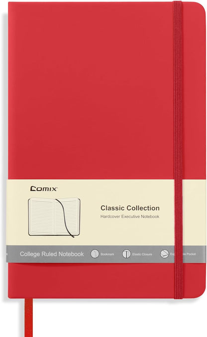 Comix 6 Pack Lined Journal Notebooks for Work, 240 Pages, 5.5"x8.3", Black, Hardcover, A5 Medium College Ruled, Journaling Notebooks for Notes-Taking, Fits for Office School Home