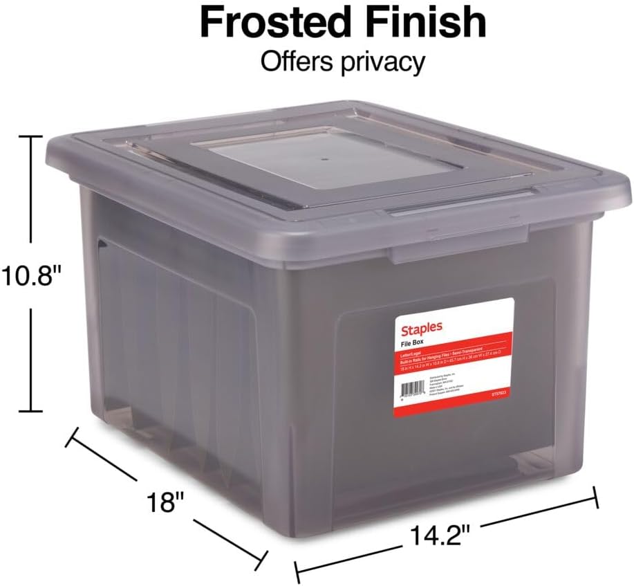 STAPLES Plastic File Box with Snap Lid, Letter/Legal Size, Clear, 4/Carton