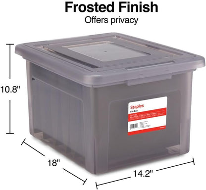 STAPLES Plastic File Box with Snap Lid, Letter/Legal Size, Clear, 4/Carton
