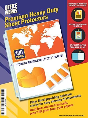 500 Sheet Protectors for 3 Ring Binder, 8.5 x 11 Heavy Duty Clear Plastic Sleeves for Paper, Top Loading Page Protectors, Reinforced 3-Hole Punch, Acid Free Polypropylene, Archival Safe - Office Werks