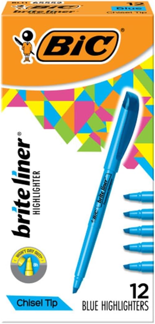 BIC Brite Liner Highlighter Chisel Tip Blue DOZEN (BL11-BE)