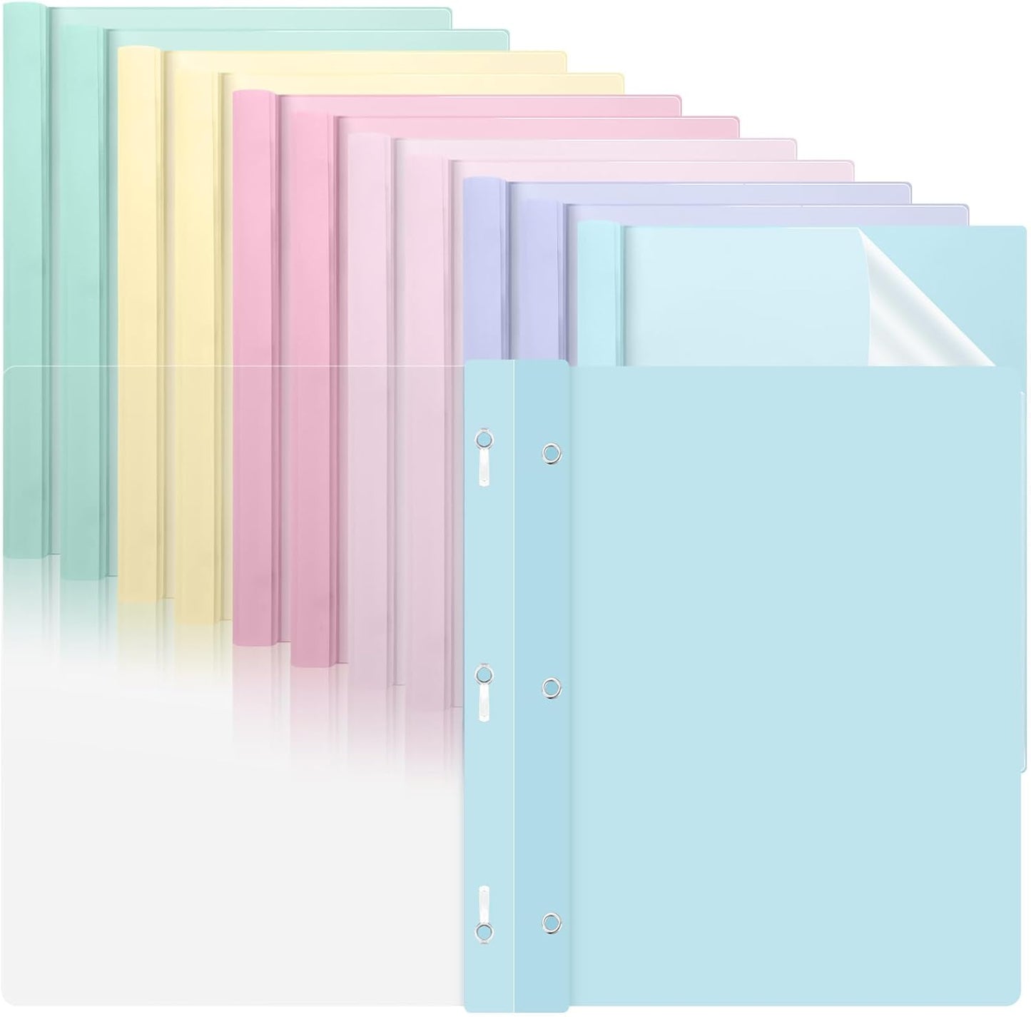 6 PCS Pastel Plastic Report Covers with 3 Prongs Clear Front Presentation Folders 3 Prong Folders for Resume Portfolio Document Report Letter Proposal School Classroom Office Supplies (Pastel)