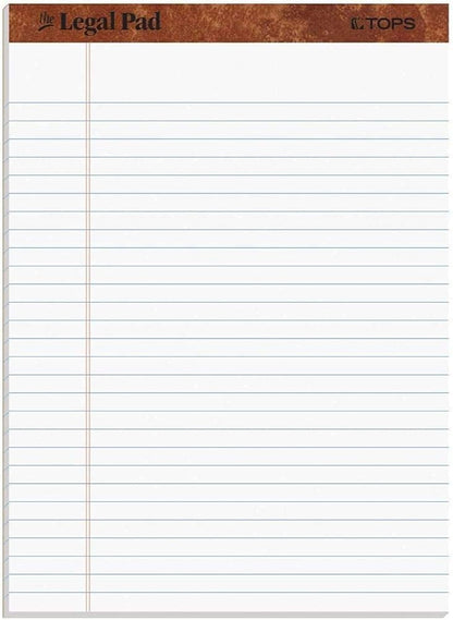 Tops The Legal Pads 8.5 X 11 Pack of 24 White Wide Ruled Notepads - 50 Sheets Per Pad - Made in the USA