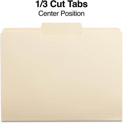 Staples 1/3‑Cut File Folders, Letter Size, Center Tab Position, Manila, Durable Paper Stock, 100/Box