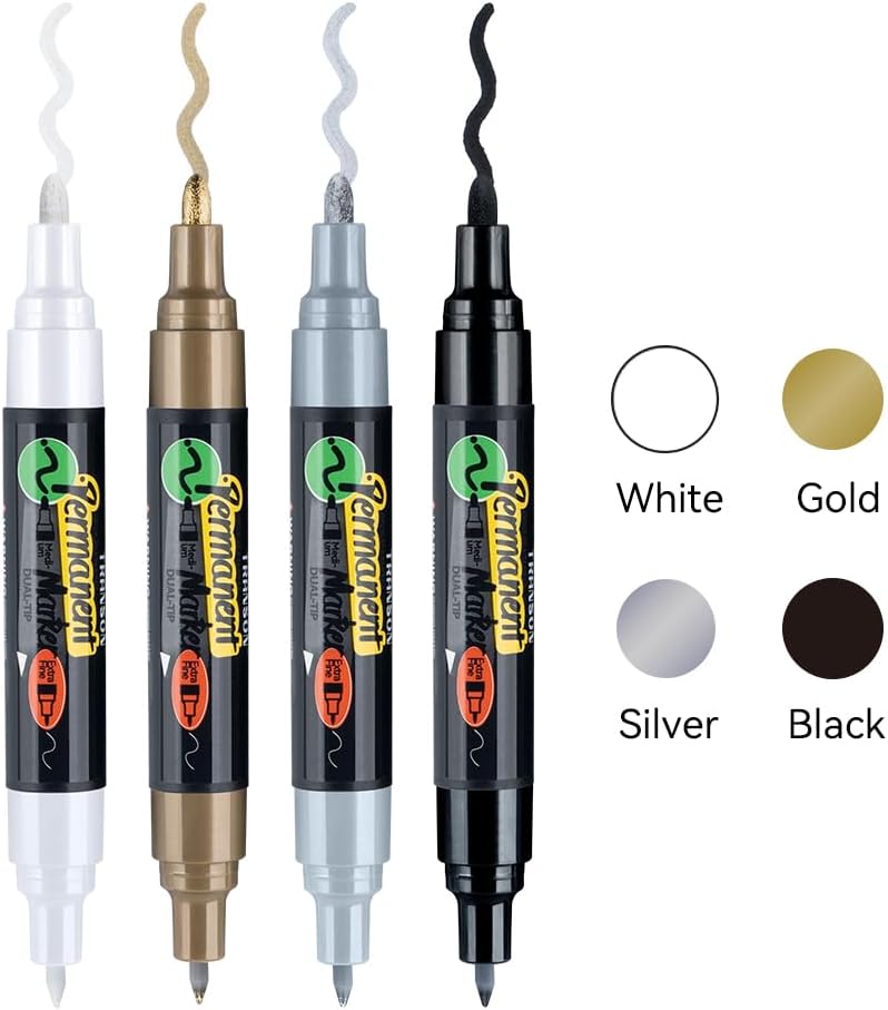 TRANSON Black and White Bold Tip and Extra Fine Tip Paint Markers Waterproof Oil Paint pen