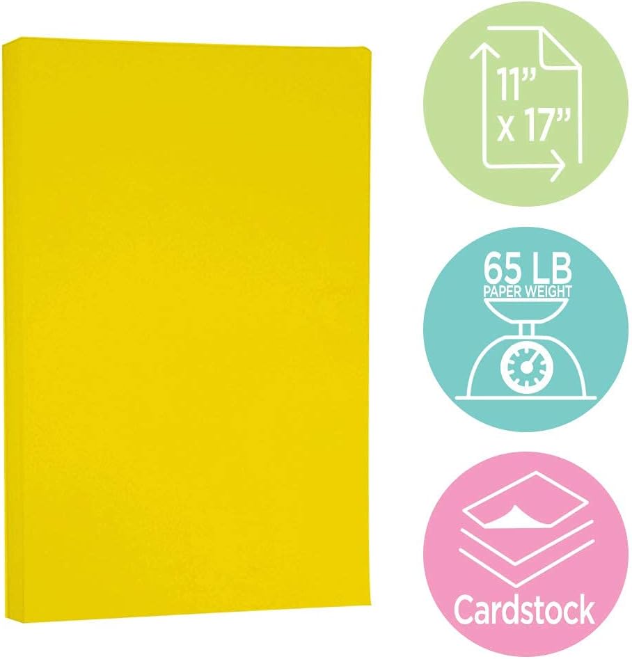JAM PAPER Ledger Matte 24lb Paper - 90 gsm - 11 x 17 Tabloid - Yellow Recycled - 100 Sheets/Pack