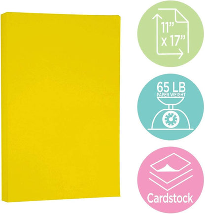 JAM PAPER Ledger Matte 24lb Paper - 90 gsm - 11 x 17 Tabloid - Yellow Recycled - 100 Sheets/Pack