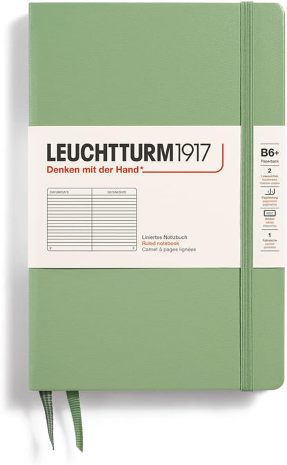 LEUCHTTURM1917 - Notebook Hardcover Paperback B6+ - 219 Numbered Pages for Writing and Journaling (Stone Blue, Ruled)