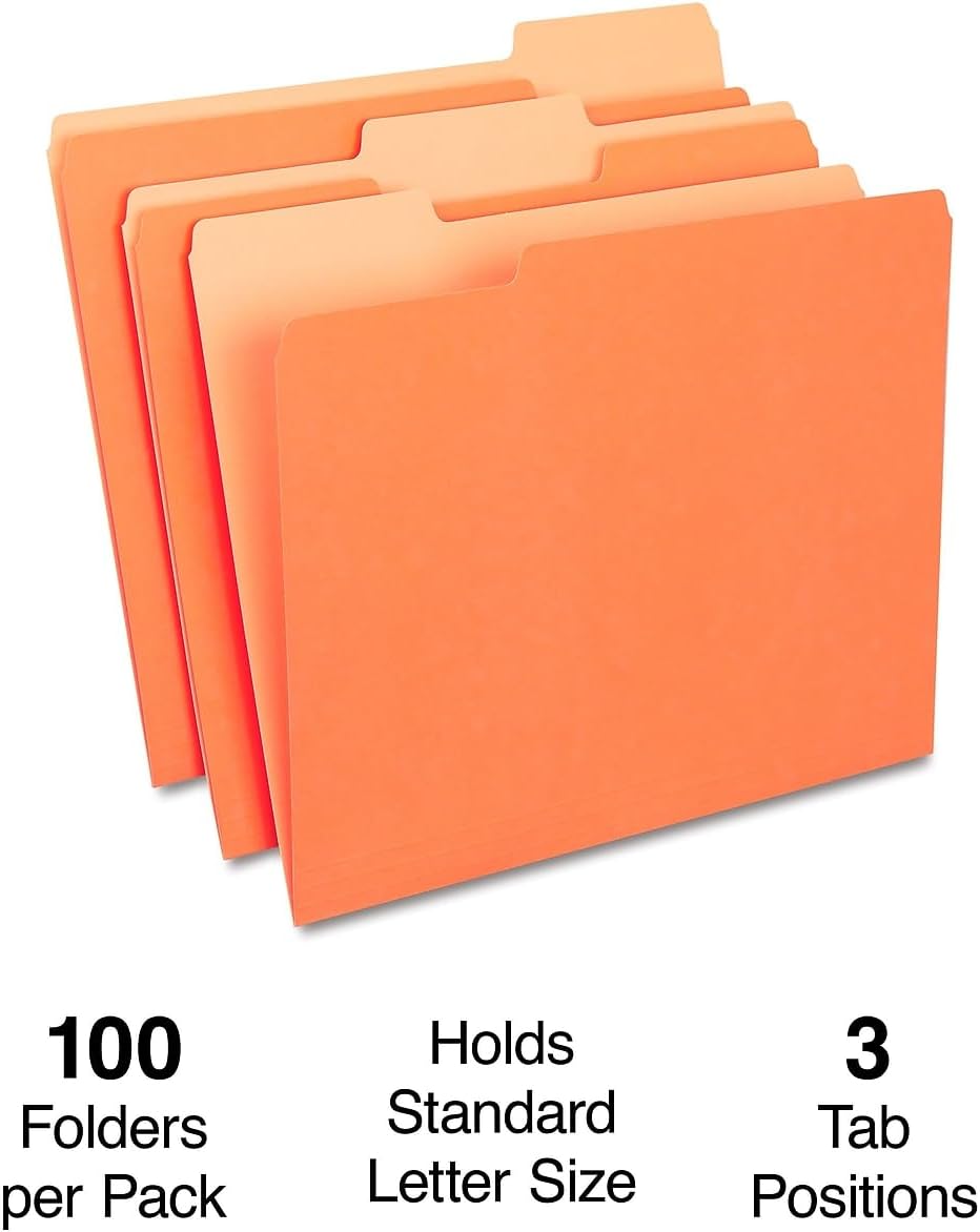 Staples File Folders, Letter Size, 1/3‑Cut Tabs, Purple, Durable 10.5‑Point Paper Stock, 100/Pack