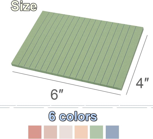 (12 Pack) Lined Sticky Notes 4x6 in,Large Notepads with Lines,Ruled Stickies Super Sticking Power,Office School Memo Note Pads Vintage Colors,Post on Windows Doors,Recyclable,Easy to Write on