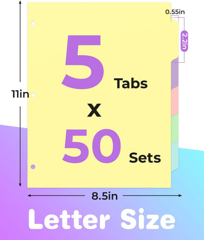 Dynta Binder Dividers for 3 Ring Binder 30 Sets, 1/5 Cut Tabs, Letter Size, White Binder Dividers Blank for School, Office and Home
