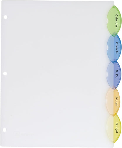 Avery Insertable Style Edge Plastic Dividers for 3 Ring Binders, 8-Tab Set, Multicolor, 1 Set (11201)