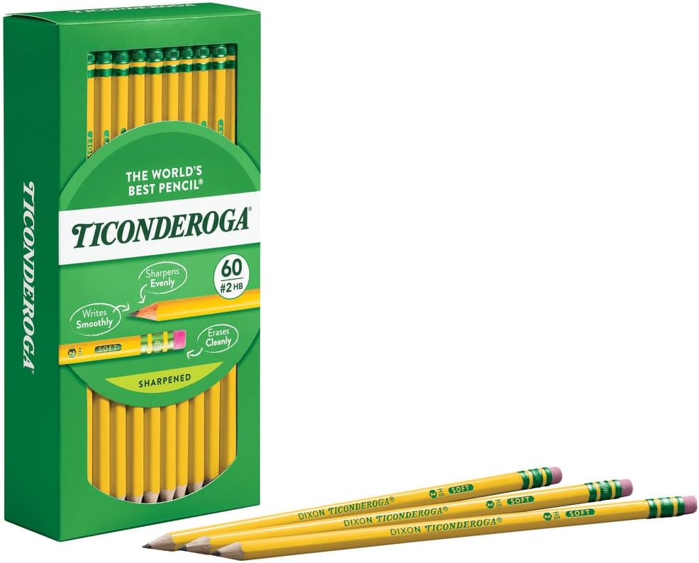 Ticonderoga Wood-Cased Pencils, Pre-Sharpened, 2 HB Soft, Yellow, 12 Count