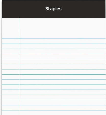 STAPLES Notepads, 5” x 8”, Narrow Ruled, White, 50 Sheets/Pad, 12‑Pack