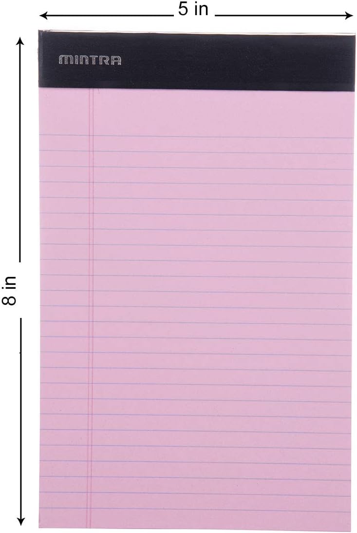 Mintra Office Colorful Legal Pads - Includes 2 Blue, 2 Pink, and, 2 Green Writing Pads, Micro Perforated Lined Sheets, Ideal for Professional & Personal Use, 5"x8" Narrow Ruled, 6 pack Basic Pastel