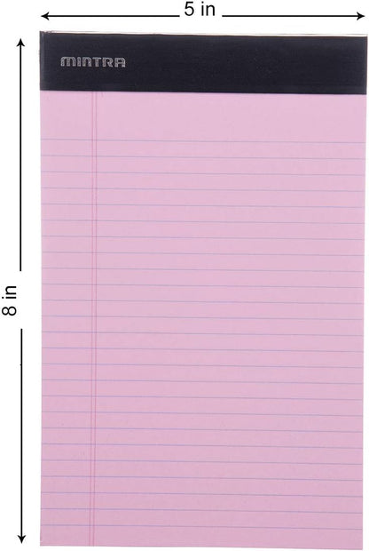 Mintra Office Colorful Legal Pads - Includes 2 Blue, 2 Pink, and, 2 Green Writing Pads, Micro Perforated Lined Sheets, Ideal for Professional & Personal Use, 5"x8" Narrow Ruled, 6 pack Basic Pastel