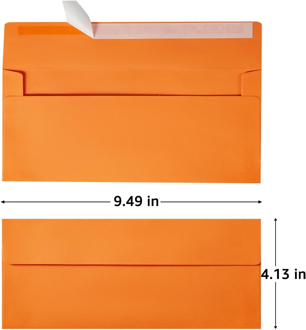 100 Pack Colorful #10 Business Envelopes Self Seal Standard Envelopes for Office Checks, Business, Letter Mailing Invoices, 4.13 x 9.49 Inches (Brown)